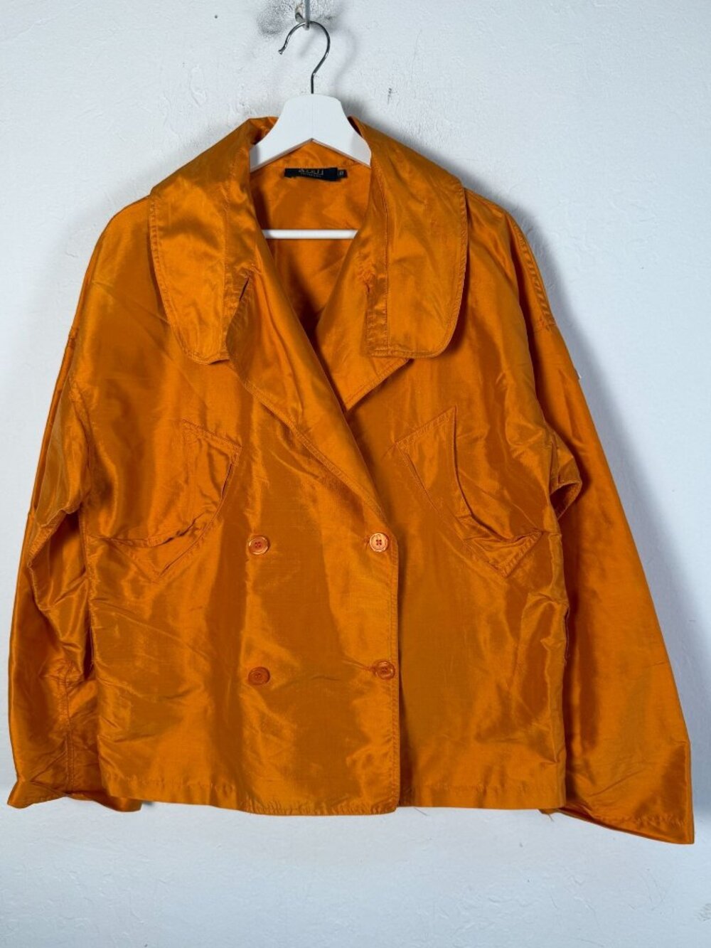 Areli Collection Womens Orange Double-Breasted Silk Jacket Size 10 USA-Made